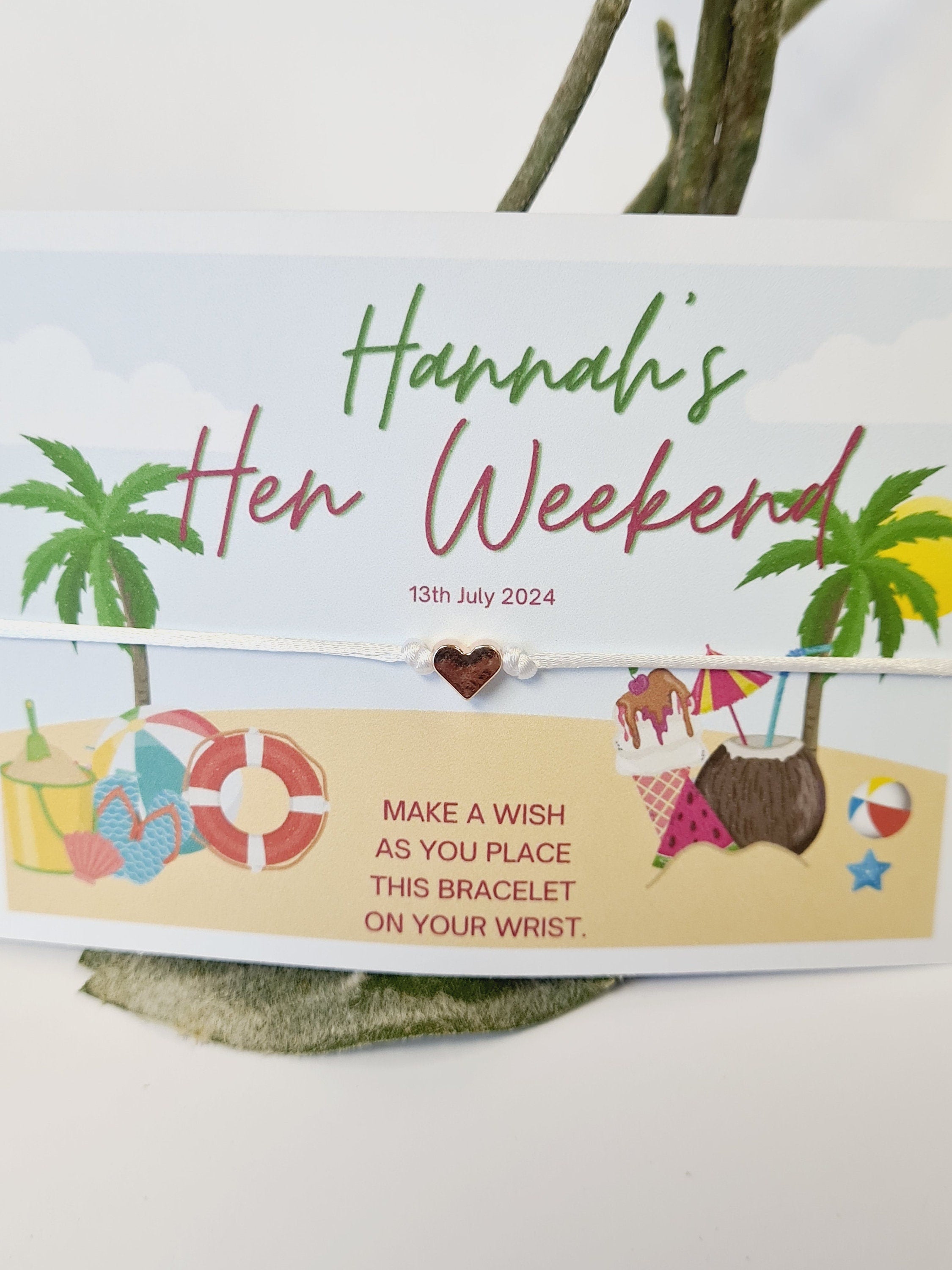Beach Vibes Hen Party Wish Bracelets - Personalised  - Goodie Bag Filler - Hen Weekend, Hen Do, Girls Weekend - Bride to Be - CA8