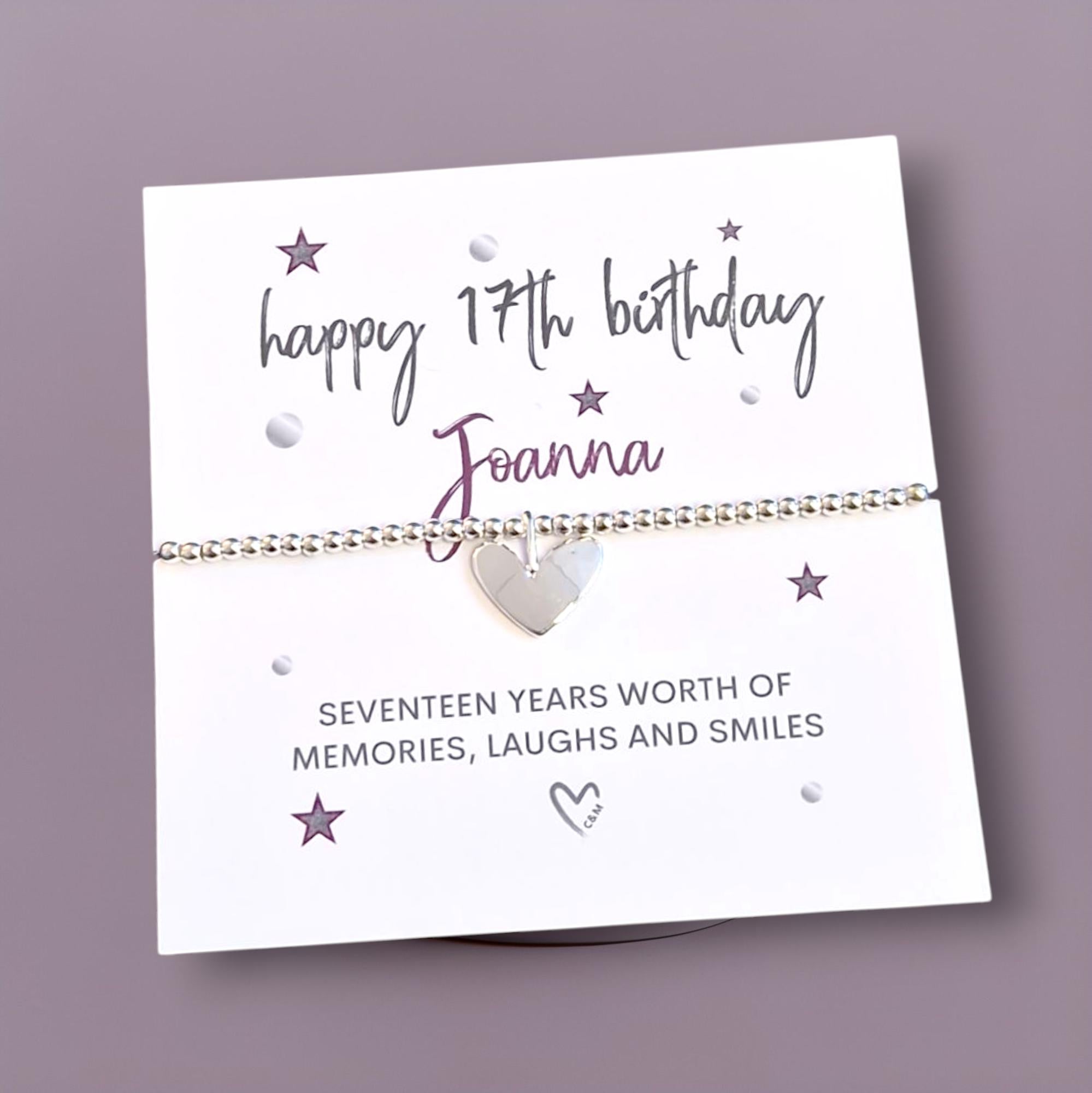 17th Birthday Seventeen Silver Plated Charm Bracelet: Heart Charm 17 Birthday Gift