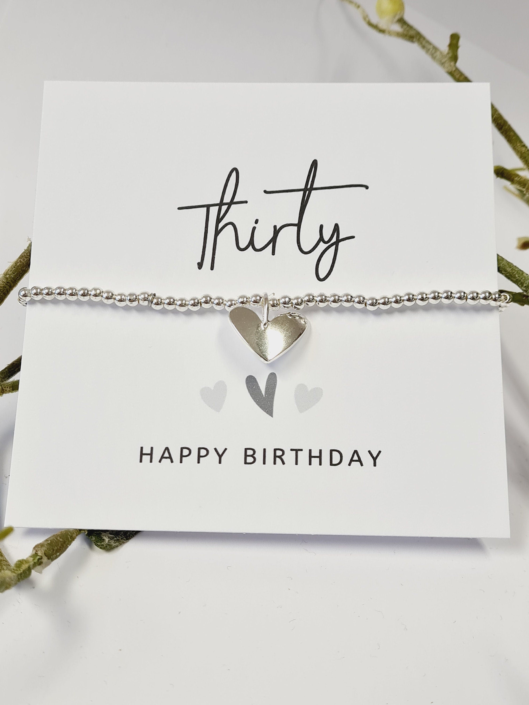 30, 30th, Thirty happy birthday- Silver Plated Heart charm bracelet, 30th birthday l