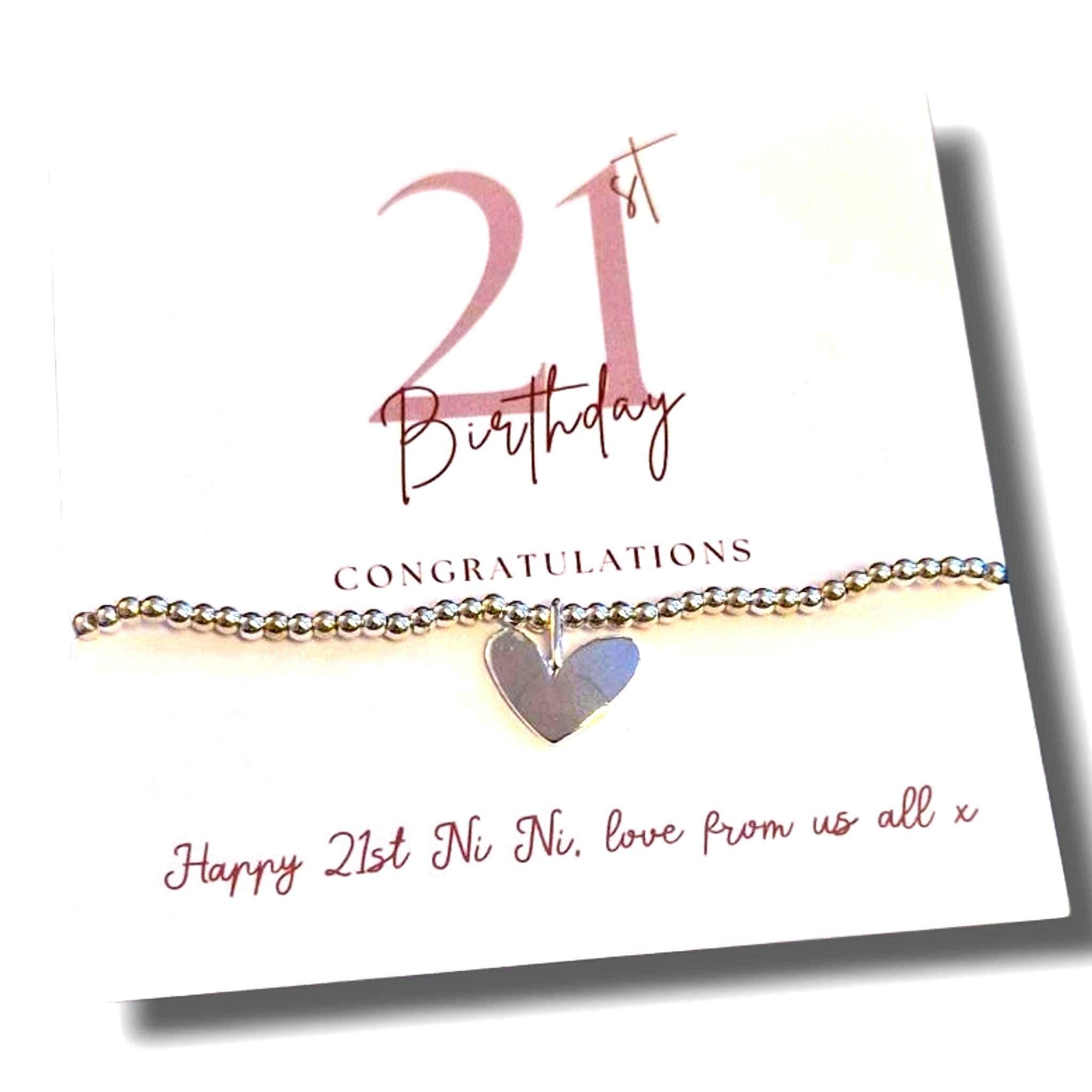 21st Birthday Personalised Silver Plated Charm Bracelet with Heart, 21, Twenty one