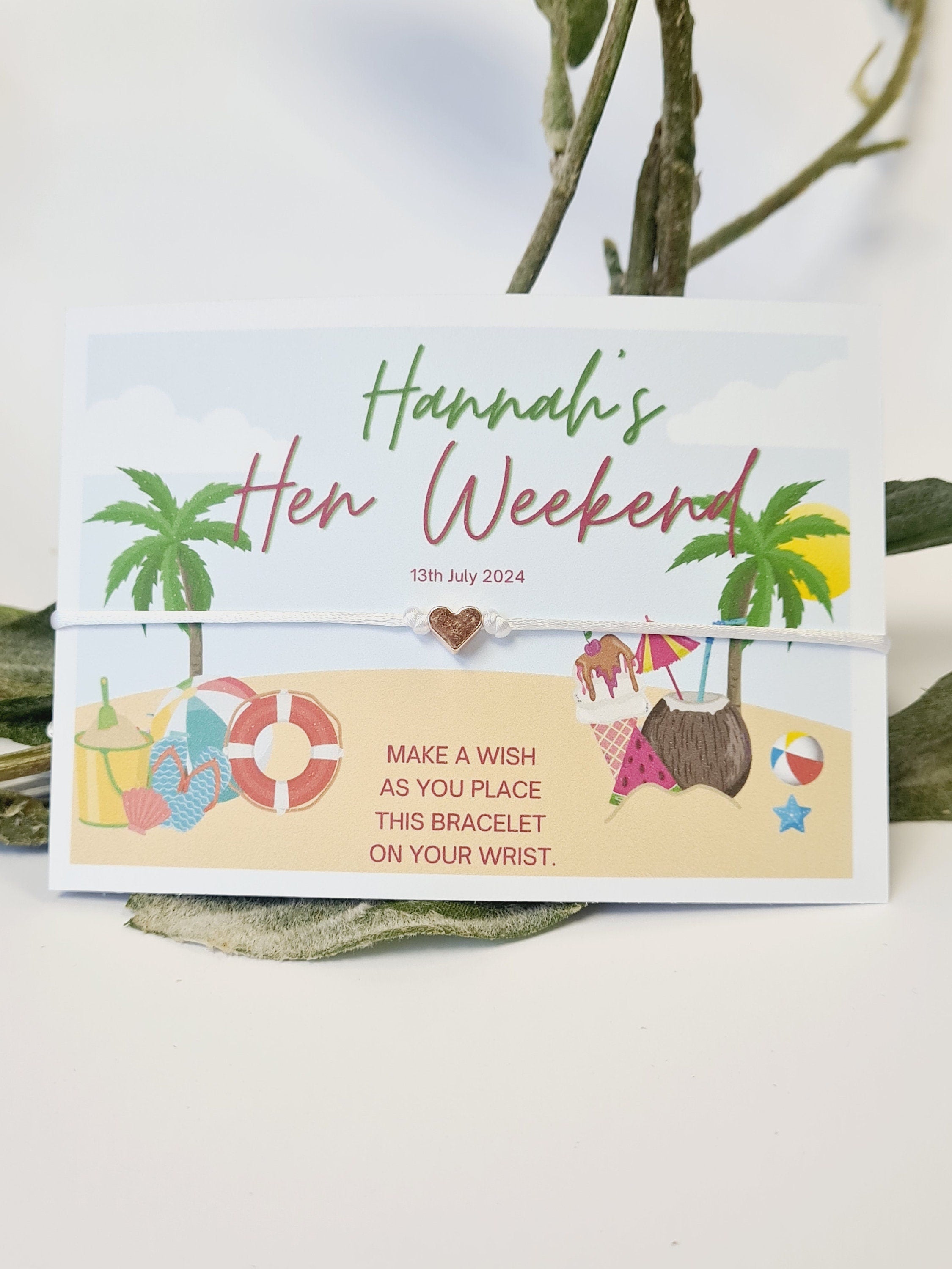 Beach Vibes Hen Party Wish Bracelets - Personalised  - Goodie Bag Filler - Hen Weekend, Hen Do, Girls Weekend - Bride to Be - CA8