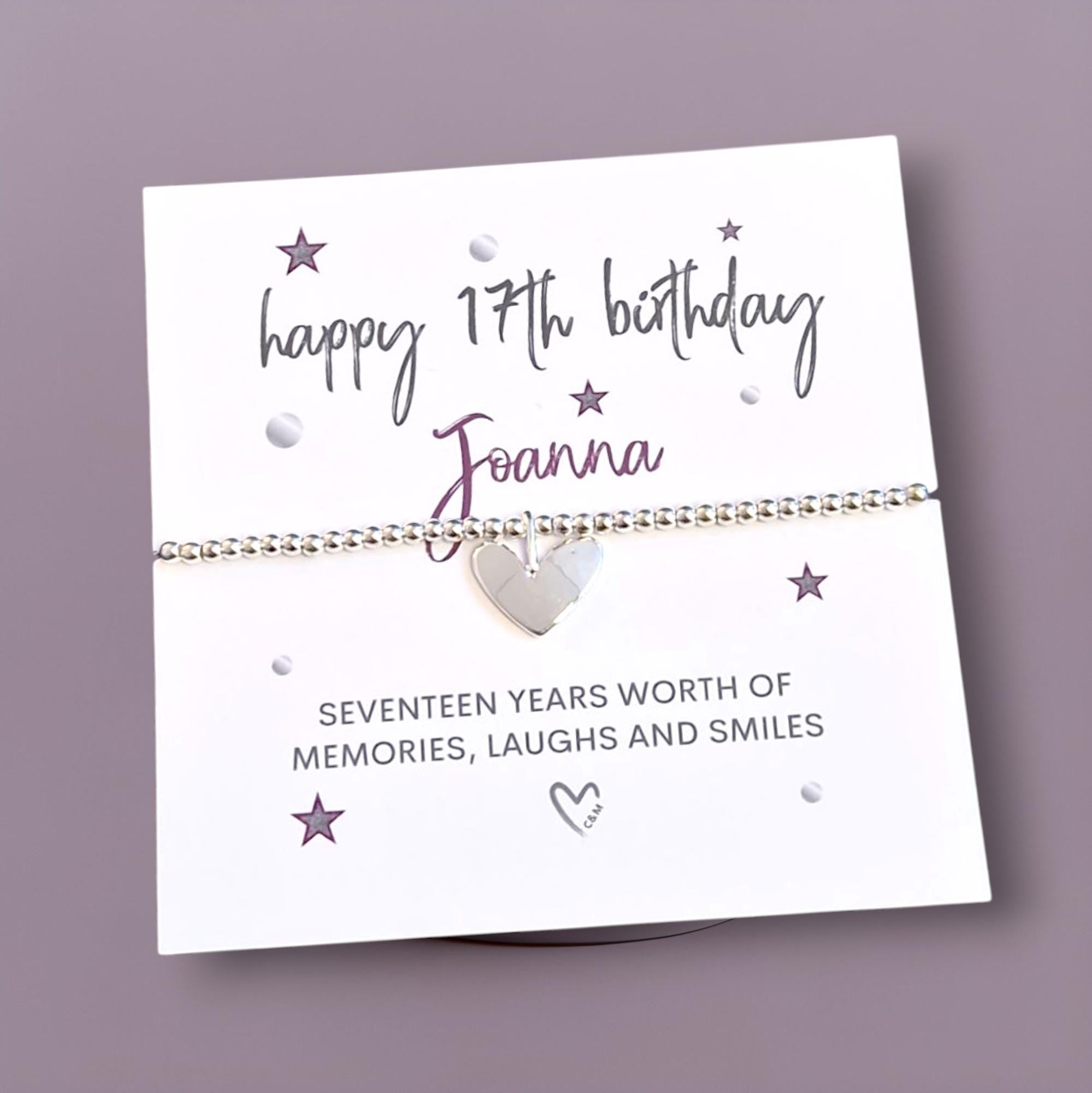 17th Birthday Seventeen Silver Plated Charm Bracelet: Heart Charm 17 Birthday Gift