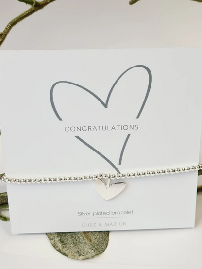 Congratulations I Well done I Silver plated charm bracelet & heart charm