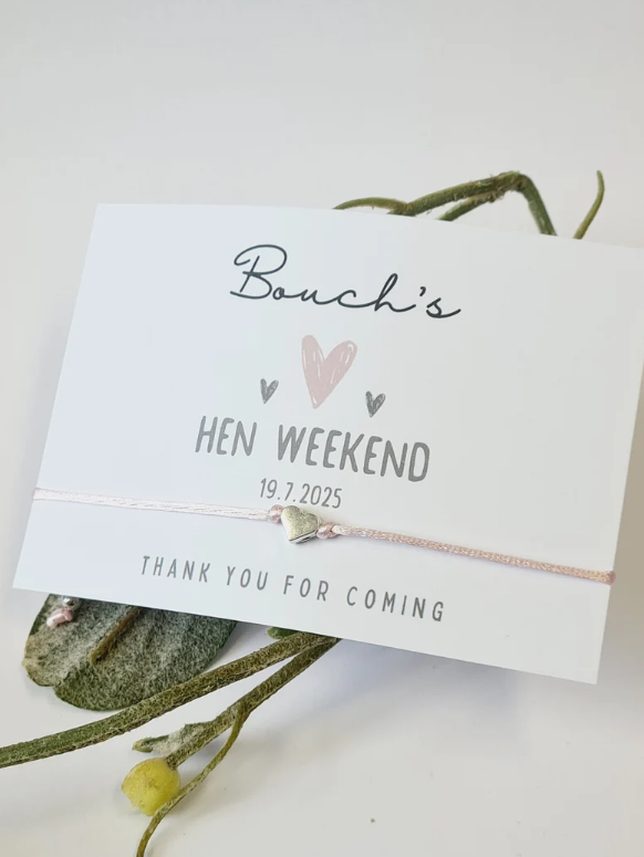 Hearts Hen Party Wish Bracelets - Personalised - Goodie Bag Filler - Hen Weekend, Hen Do, Girls Weekend - Bride to Be - CA14