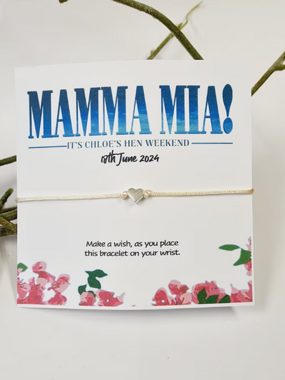 Mamma Mia Movie Film Inspired Hen Party Personalised Wish Bracelets - Birthday - Girls Weekend- Hen Do - Baby Shower - 678