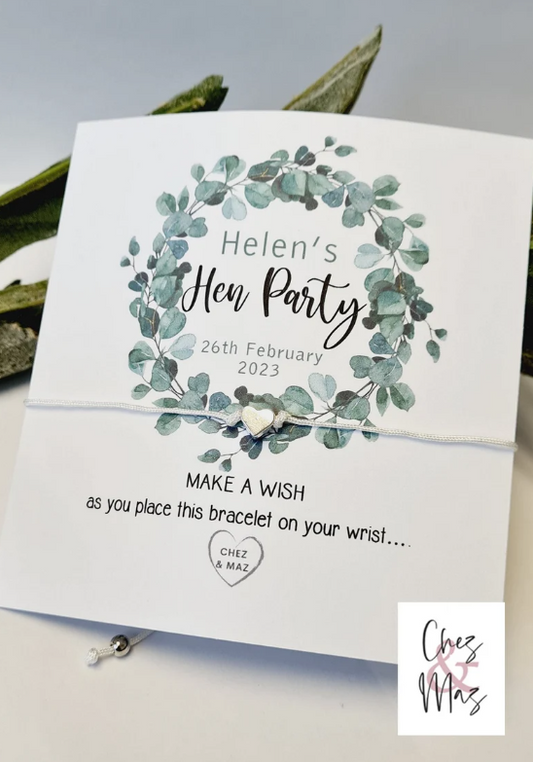 Eucalyptus Hen Party Wish Bracelets - Personalised - Goodie Bag Filler - Hen Weekend, Hen Do, Girls Weekend - CM336