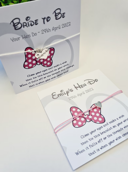 Disney Minnie Mouse Inspired Hen Party Wish Bracelets - Personalised - Goodie Bag Filler - Hen Weekend, Hen Do, Girls Weekend-DB6