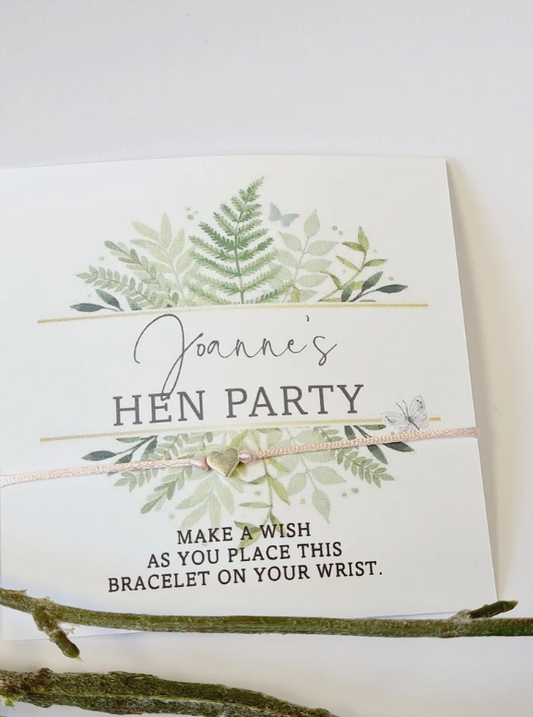 Botanical Ferns Hen Party Wish Bracelets - Personalised - Goodie Bag Filler - Hen Weekend, Hen Do, Girls Weekend - Bride to Be - HV6