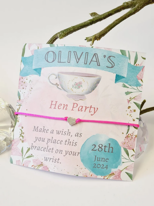 Hen Party Personalised Wish Bracelets - Afternoon Tea - Girls Weekend- Hen Do- Tea Party - Baby Shower - Birthday - Tea4