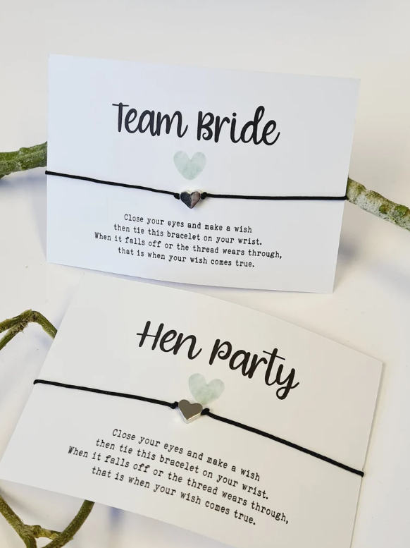 Bride Tribe ~ Hen Party Wish Bracelets - Hen Weekend - Goodie Bag Filler - Hen Weekend, Hen Do - Sage Green Heart - Bride to Be - CA13