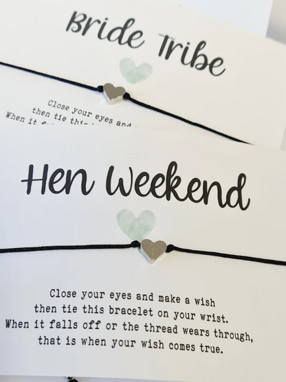 Bride Tribe ~ Hen Party Wish Bracelets - Hen Weekend - Goodie Bag Filler - Hen Weekend, Hen Do - Sage Green Heart - Bride to Be - CA13