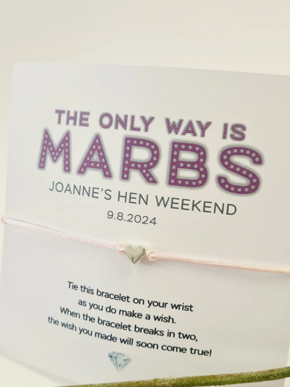 Marbella - The only way is Marbs Inspired Hen Party Personalised Wish Bracelets -Girls Weekend- Hen Do- Hen Weekend -Birthday -Abroad-C561