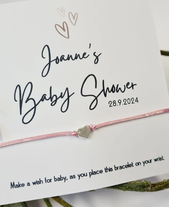 Baby Shower Thank you gift - Personalised Wish Bracelet, Mummy to Be, Charm String Bracelet, Personalised Gift - Hearts - M78