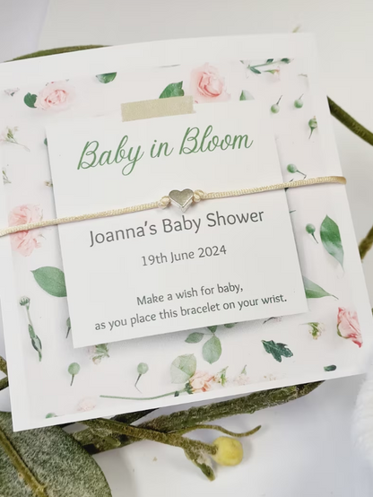 Baby in Bloom- Personalised Baby Shower Wish Bracelet, Mummy to Be, Charm String Bracelet, Personalised Gift -Celebrating Baby - Aqiqah -981