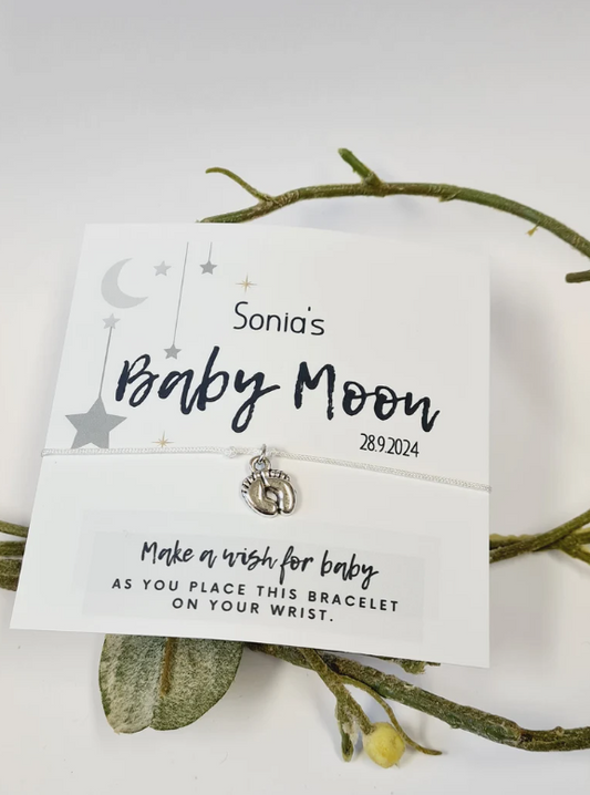 Baby moon - Personalised Baby Shower Wish Bracelet, Mummy to Be, Charm String Bracelet, Personalised Gift -Celebrating Baby - BM11