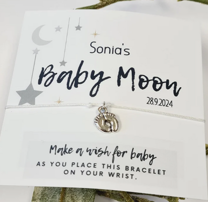 Baby moon - Personalised Baby Shower Wish Bracelet, Mummy to Be, Charm String Bracelet, Personalised Gift -Celebrating Baby - BM11