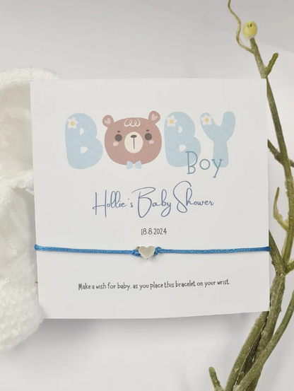 It's a Boy!-Baby Boy Teddy Bear Personalised Baby Shower Wish Bracelet, Mummy to Be, Charm String Bracelet, Personalised Gift -Blue - 801