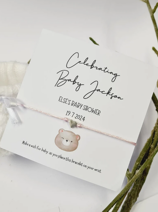 Cute Teddy Bear - Personalised Baby Shower Wish Bracelet, Mummy to Be,Charm String Bracelet, Personalised Gift -Celebrating Baby-Aqiqah -801