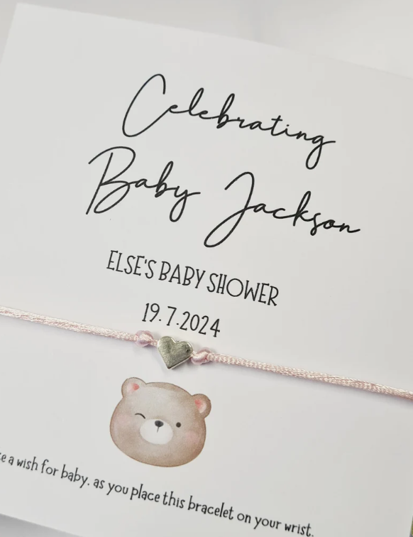 Cute Teddy Bear - Personalised Baby Shower Wish Bracelet, Mummy to Be,Charm String Bracelet, Personalised Gift -Celebrating Baby-Aqiqah -801