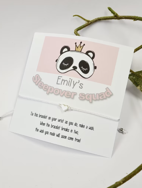 Sleepover Birthday - Sleepover Squad - Wish String Charm Bracelet - Party bag filler - Personalised - Any age - Slumber Party SZ4