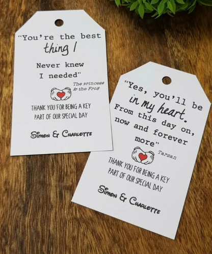 Disney Inspired Quotes-Wedding favours- Key Bottle Opener, Gift Tag and Ribbon - Personalised bride and Groom