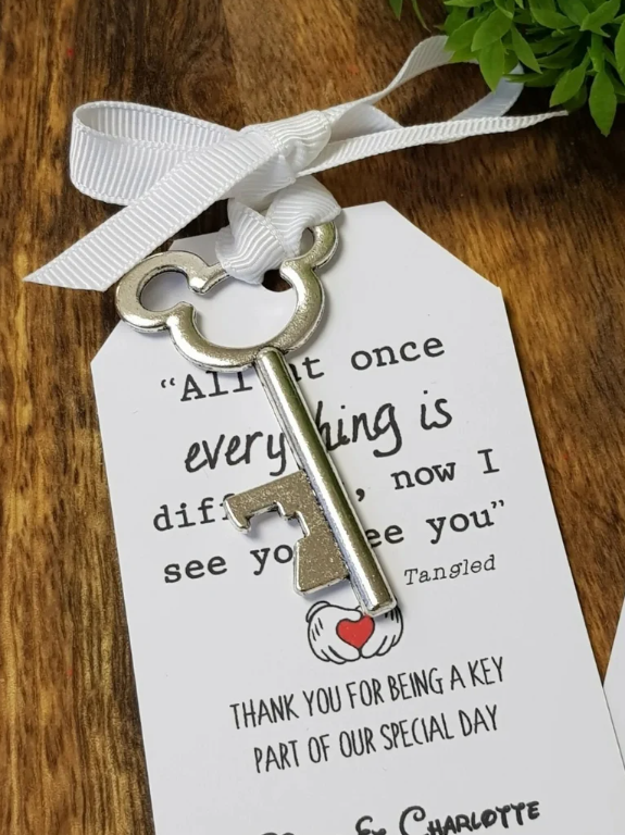 Disney Inspired Quotes-Wedding favours- Key Bottle Opener, Gift Tag and Ribbon - Personalised bride and Groom