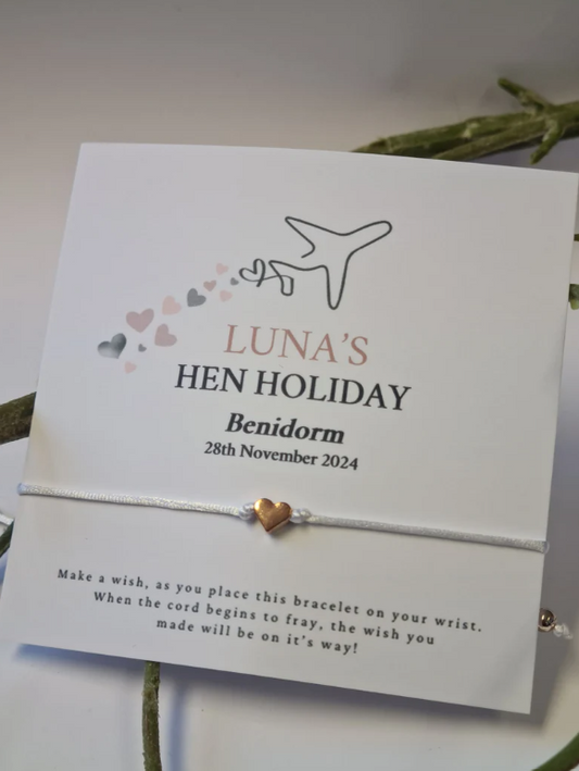 Hen Holiday - Hen Party Personalised Wish Bracelets - Travel - Aeroplane - Abroad - Hen Weekend - Girls Weekend- Hen Do- TR3