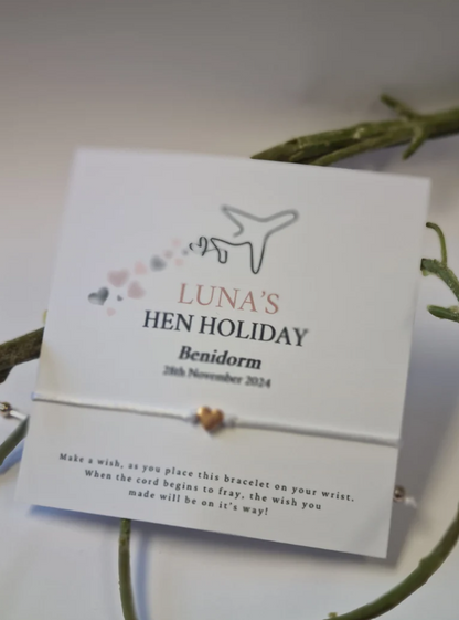 Hen Holiday - Hen Party Personalised Wish Bracelets - Travel - Aeroplane - Abroad - Hen Weekend - Girls Weekend- Hen Do- TR3