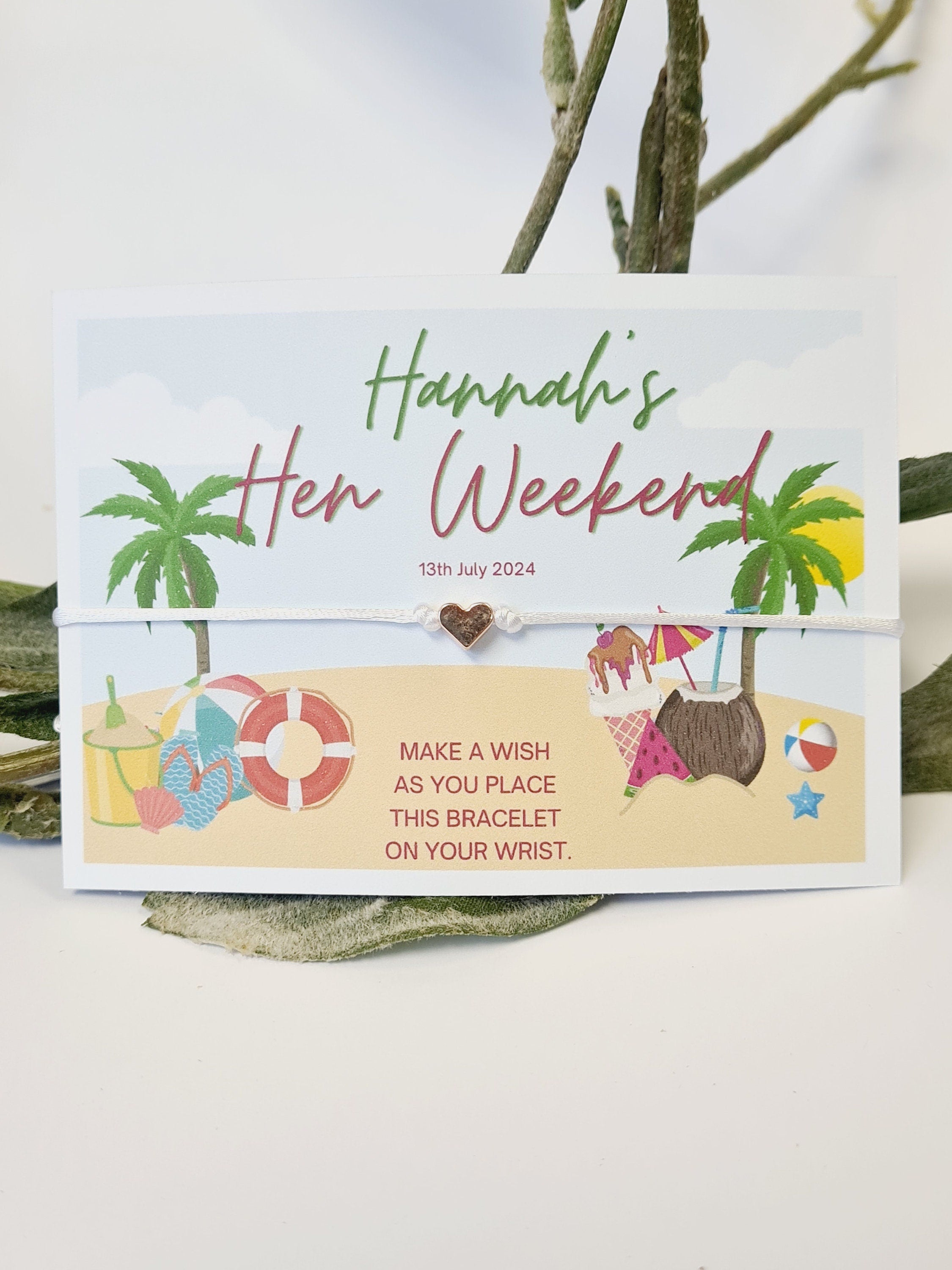 Beach Vibes Hen Party Wish Bracelets - Personalised  - Goodie Bag Filler - Hen Weekend, Hen Do, Girls Weekend - Bride to Be - CA8