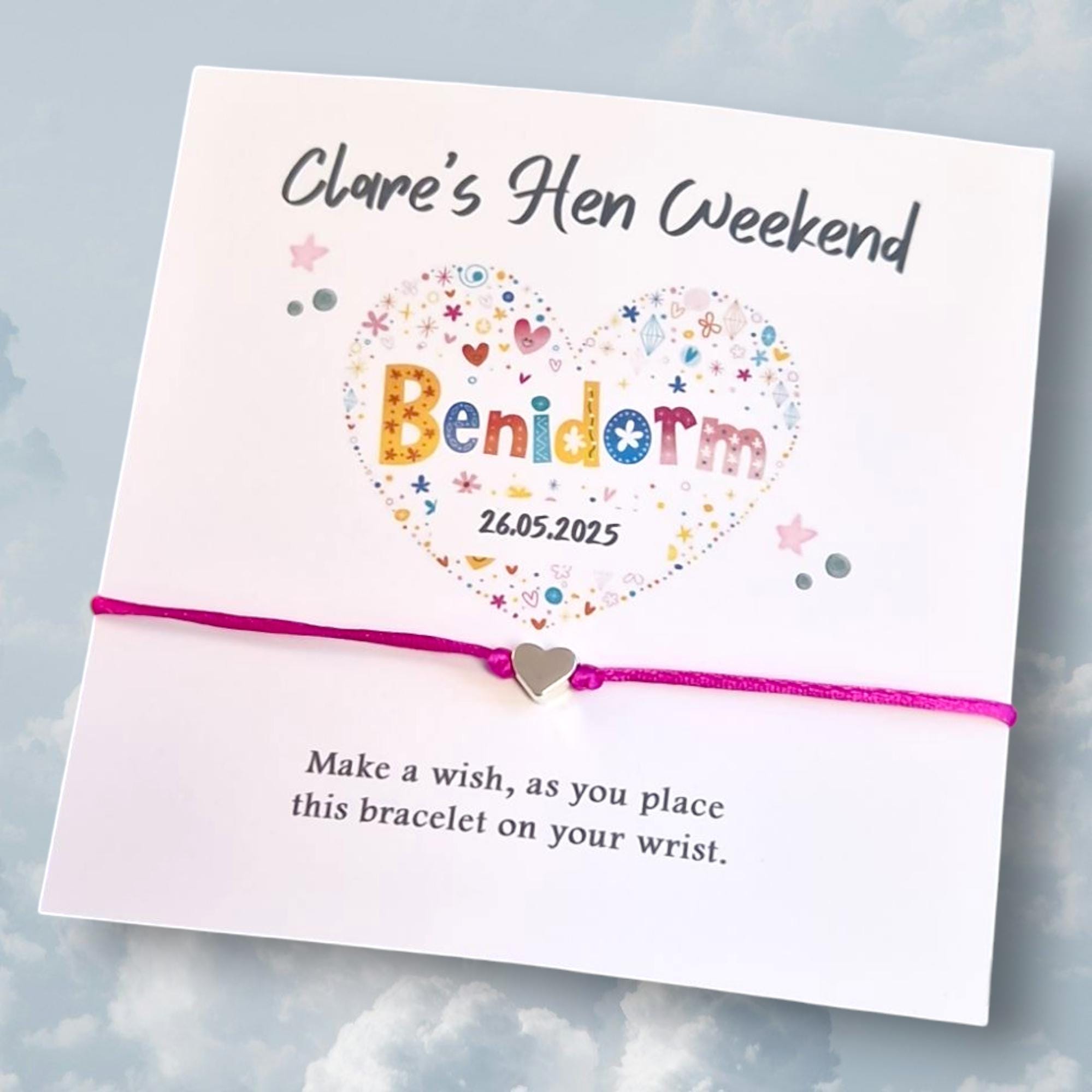 Benidorm I Hen Party I Birthday I Personalised Wish Bracelets I Spain Map with heart I Calligraphy - Girls Weekend- Hen Do- MV7