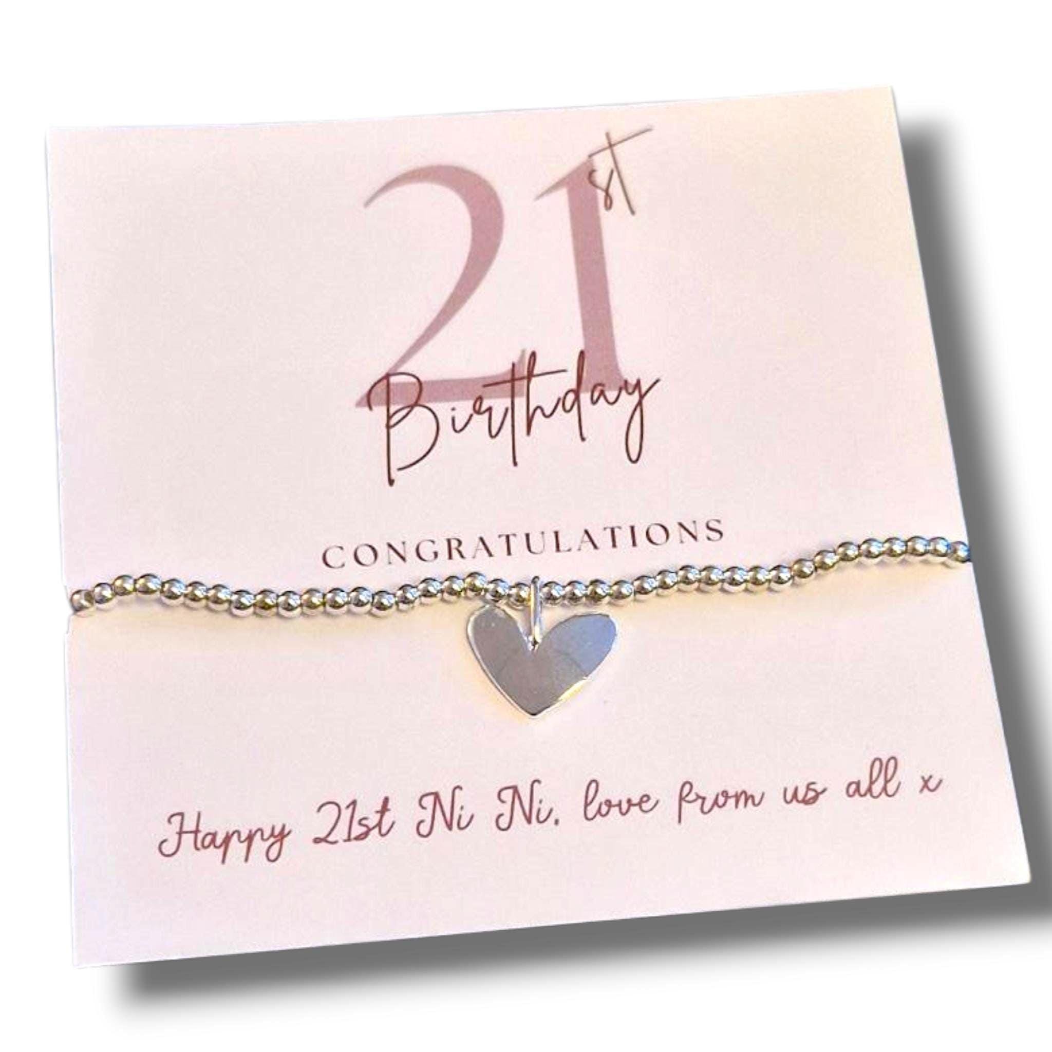 21st Birthday Personalised Silver Plated Charm Bracelet with Heart, 21, Twenty one