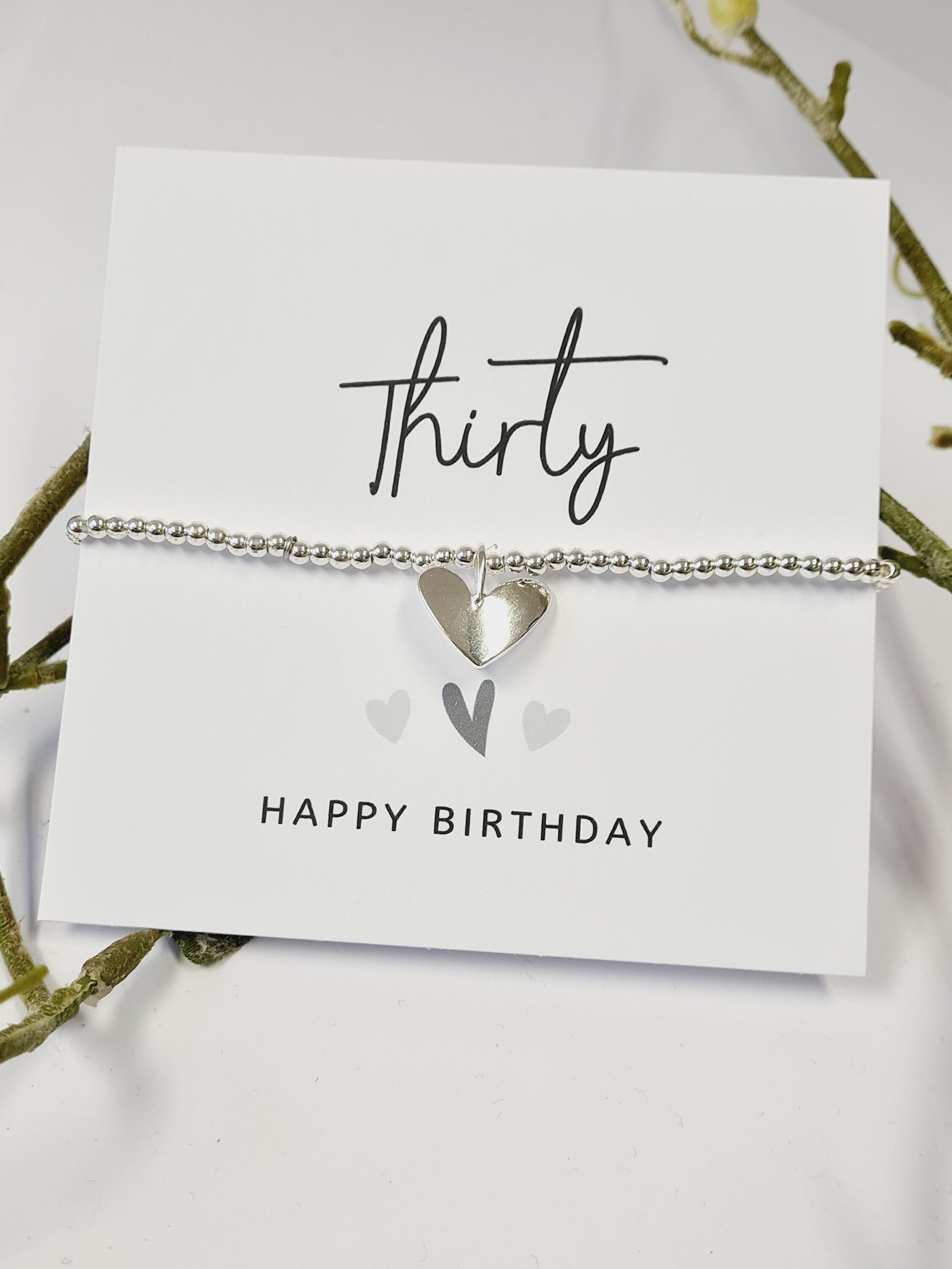 30, 30th, Thirty happy birthday- Silver Plated Heart charm bracelet, 30th birthday l