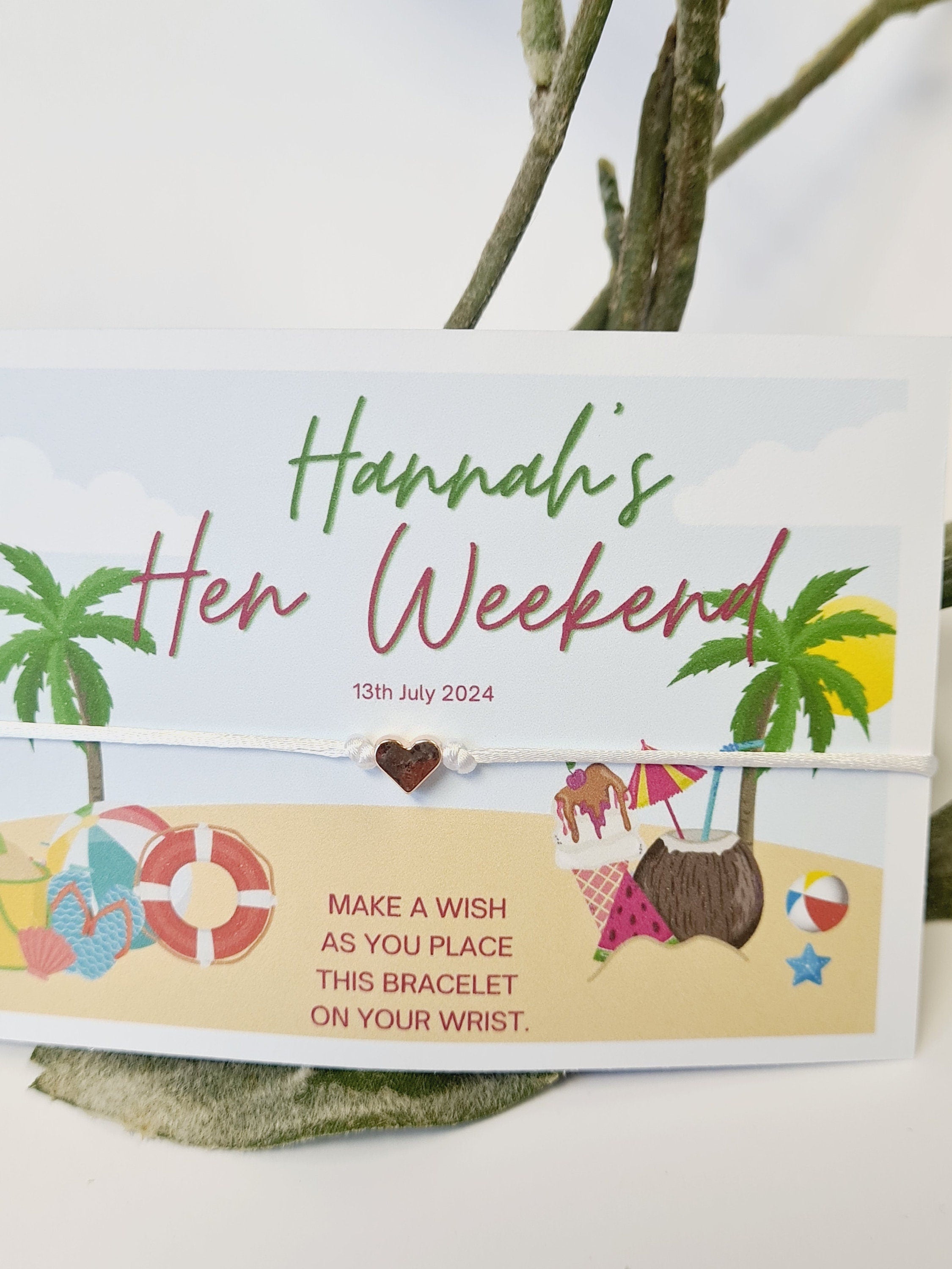 Beach Vibes Hen Party Wish Bracelets - Personalised  - Goodie Bag Filler - Hen Weekend, Hen Do, Girls Weekend - Bride to Be - CA8