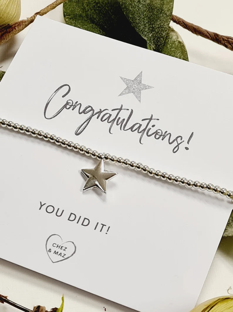 Congratulations, you did it! - Silver plated charm bracelet & silver star charm