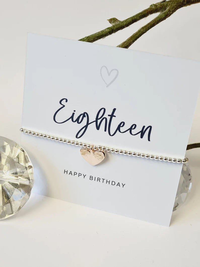 Eighteen Happy Birthday Silver Plated Bracelet I Rose Gold Heart Charm I 18th Birthday Bracelet, 18th Birthday Gift, Happy 18th gift E4