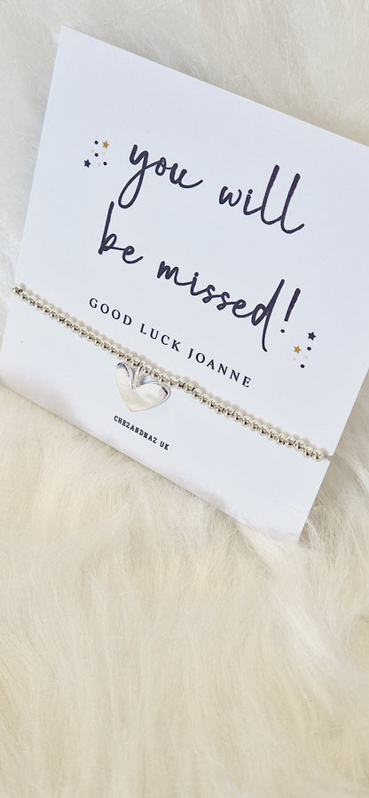 Personalised You Will Be Missed Silver Plated Bracelet | New Job | Congratulations I Leaving Gift I Quote I Silver Charm I Retirement Travel