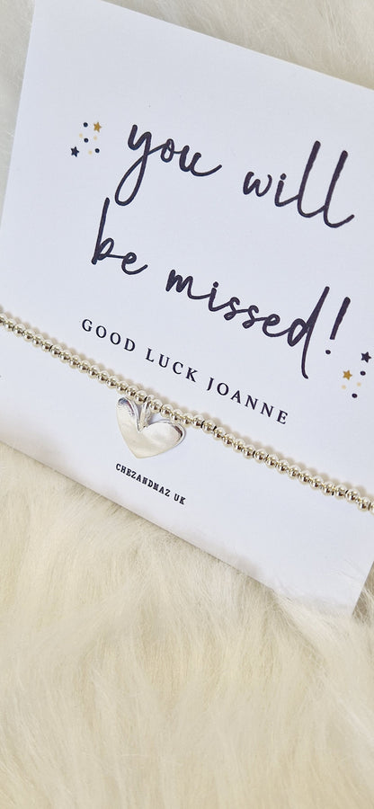 Personalised You Will Be Missed Silver Plated Bracelet | New Job | Congratulations I Leaving Gift I Quote I Silver Charm I Retirement Travel