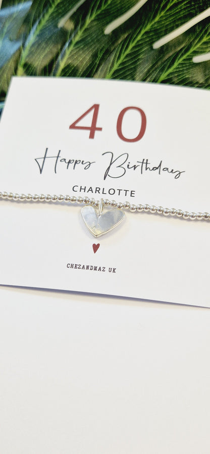 Personalised 40th Birthday Bracelet  | Happy Birthday 40| Birthday | Silver Plated Charm Bracelet Heart Charm I Forty I RT101