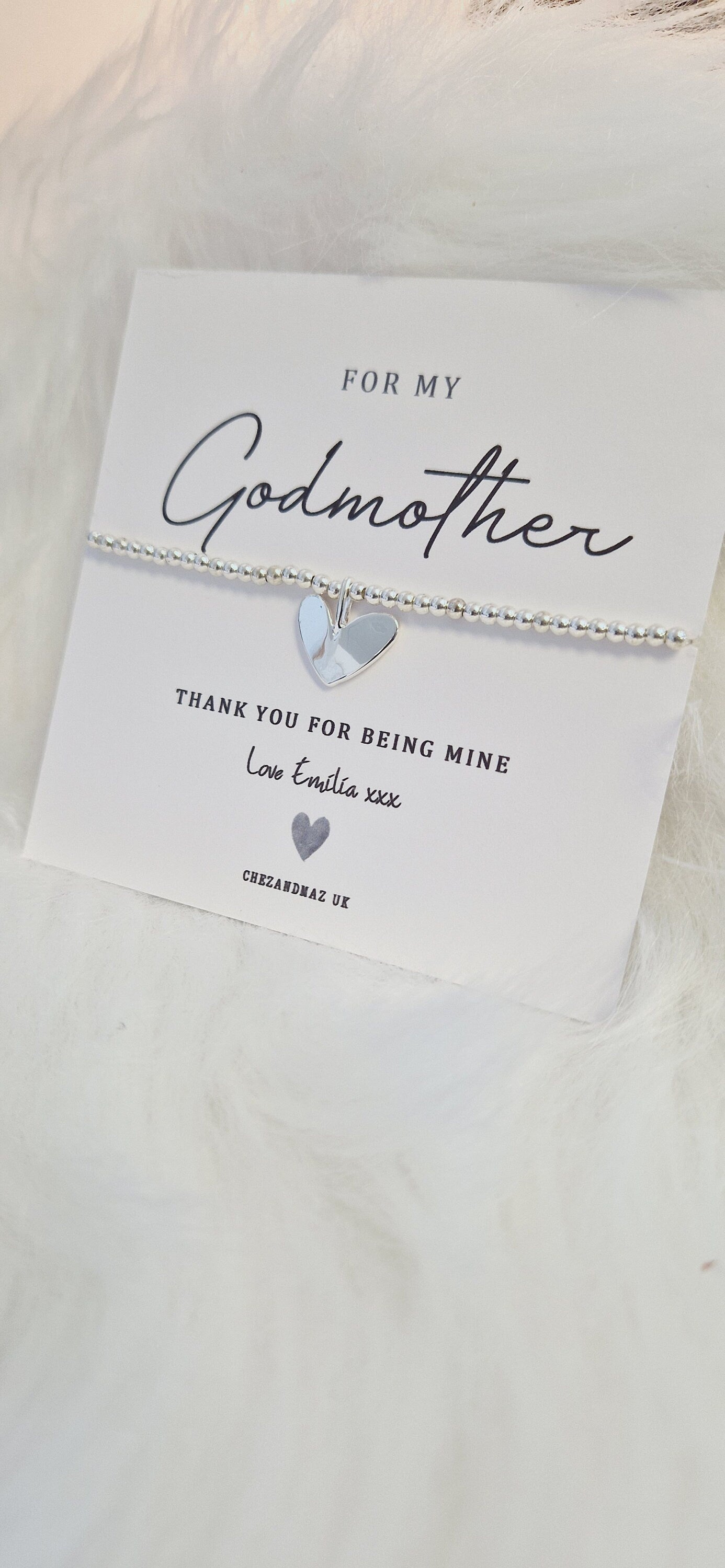 Personalised Godmother Bracelet  | For my Godmother | Christening I Baptism | Silver Plated Charm Bracelet Heart Charm RT100