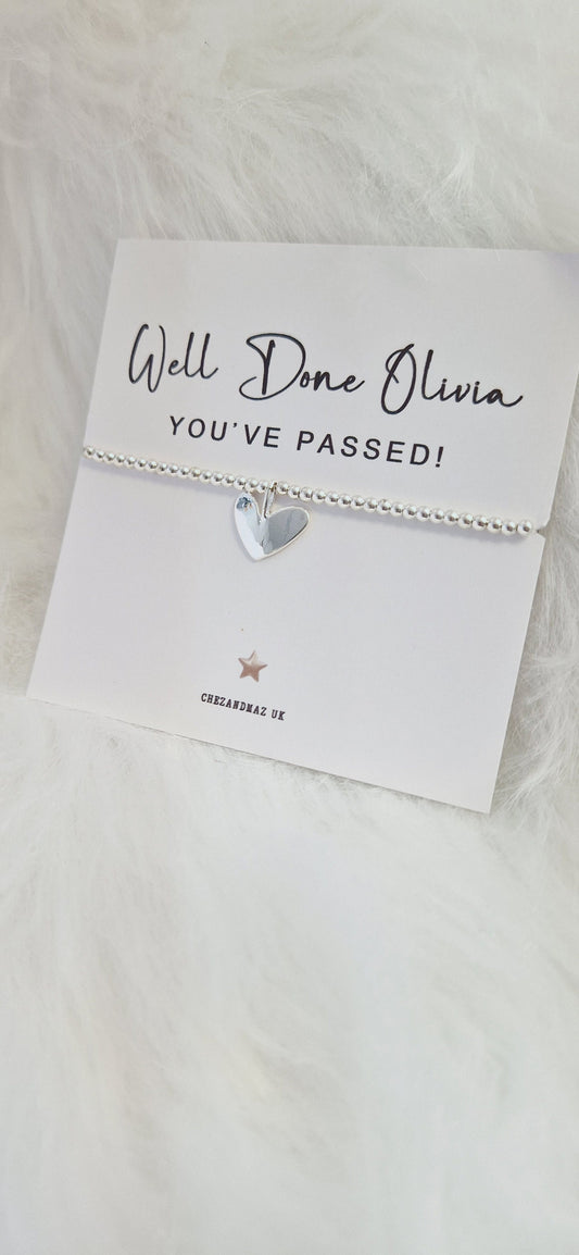 Congratulations I Personalised I Passing Exams A level, Degree, GCSE I Driving Test I  Silver plated charm bracelet & silver heart charm