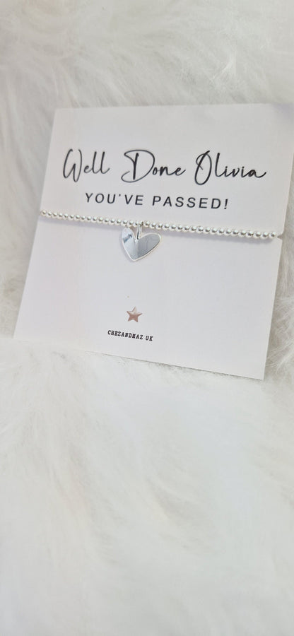 Congratulations I Personalised I Passing Exams A level, Degree, GCSE I Driving Test I  Silver plated charm bracelet & silver heart charm