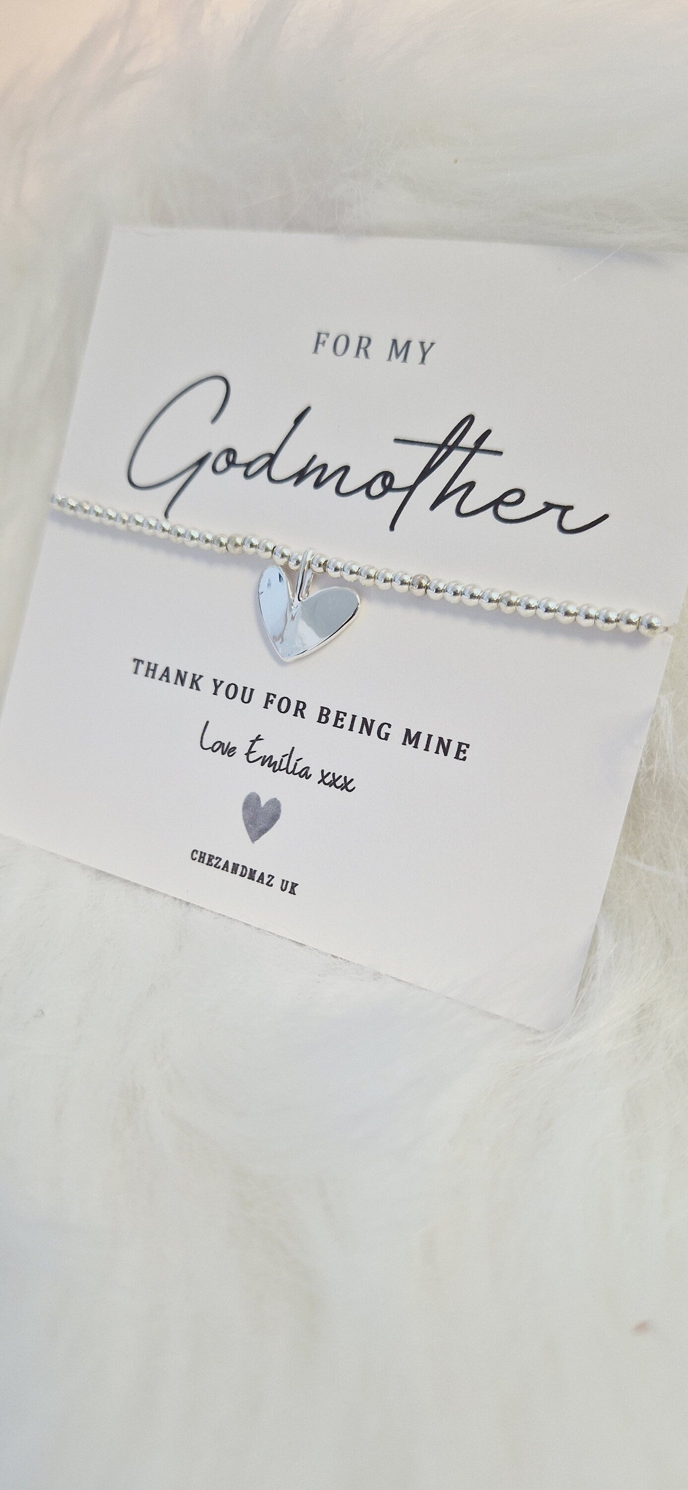 Personalised Godmother Bracelet  | For my Godmother | Christening I Baptism | Silver Plated Charm Bracelet Heart Charm RT100