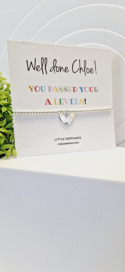 Personalised Congratulations I T Levels I BTEC I A Levels I Passing Exams I Silver Plated Charm Bracelet & Heart Charm IJu8