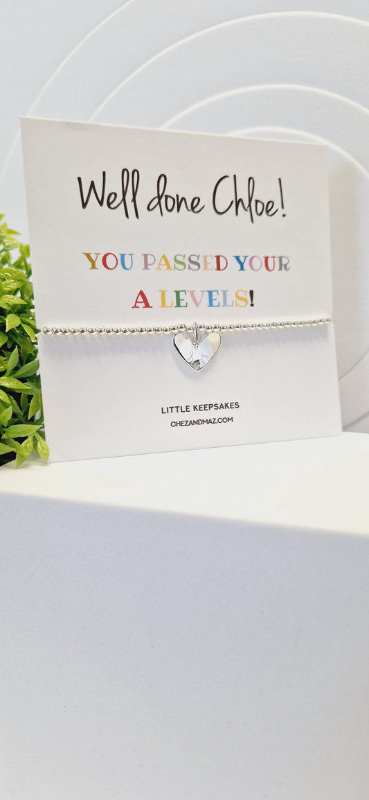 Personalised Congratulations I T Levels I BTEC I A Levels I Passing Exams I Silver Plated Charm Bracelet & Heart Charm IJu8