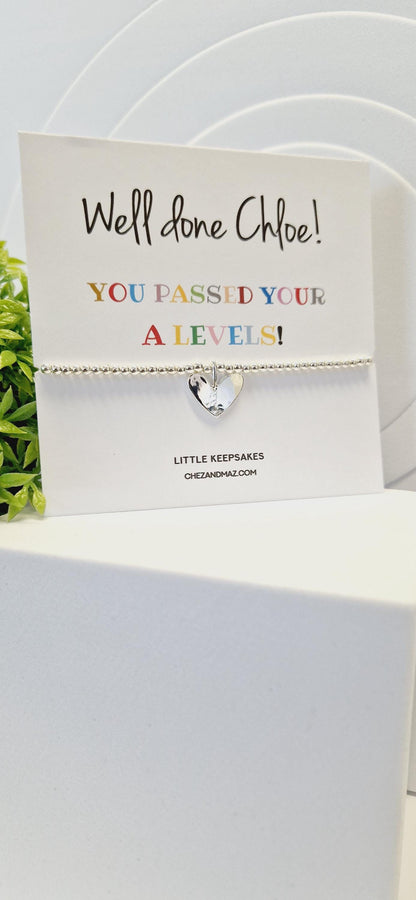 Personalised Congratulations I T Levels I BTEC I A Levels I Passing Exams I Silver Plated Charm Bracelet & Heart Charm IJu8