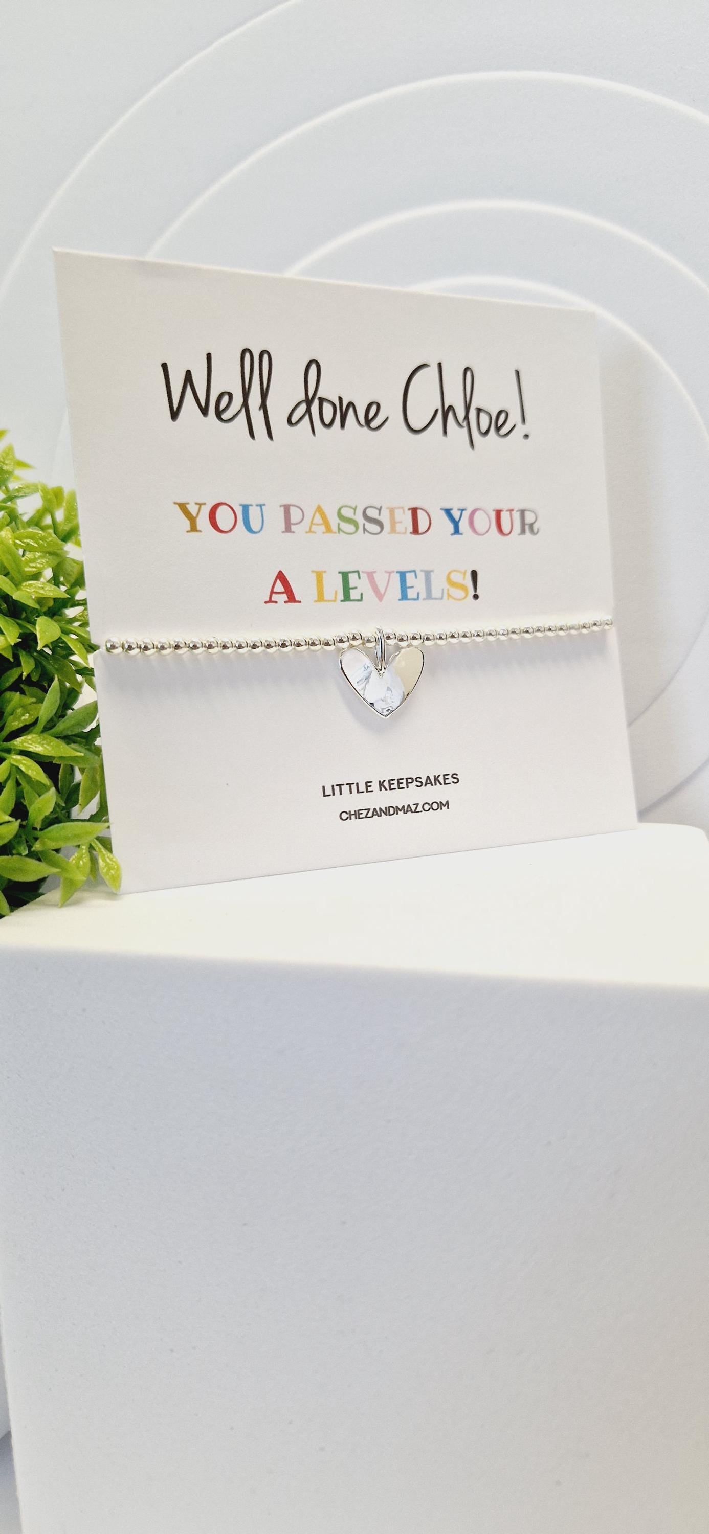 Personalised Congratulations I T Levels I BTEC I A Levels I Passing Exams I Silver Plated Charm Bracelet & Heart Charm IJu8