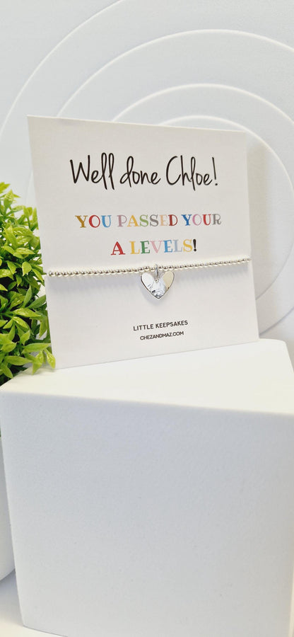 Personalised Congratulations I T Levels I BTEC I A Levels I Passing Exams I Silver Plated Charm Bracelet & Heart Charm IJu8