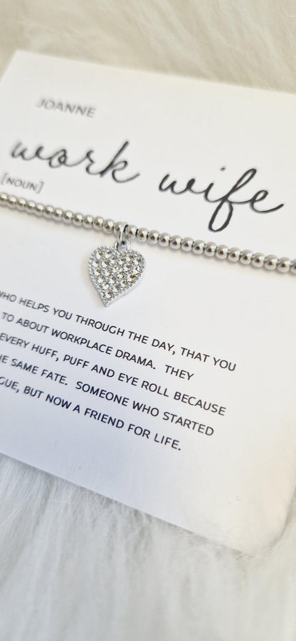 Personalised Work Wife I  Friendship Gift | Leaving Gift Colleague | Retirement Gift | Work Friend I Silver Plated Charm WW3