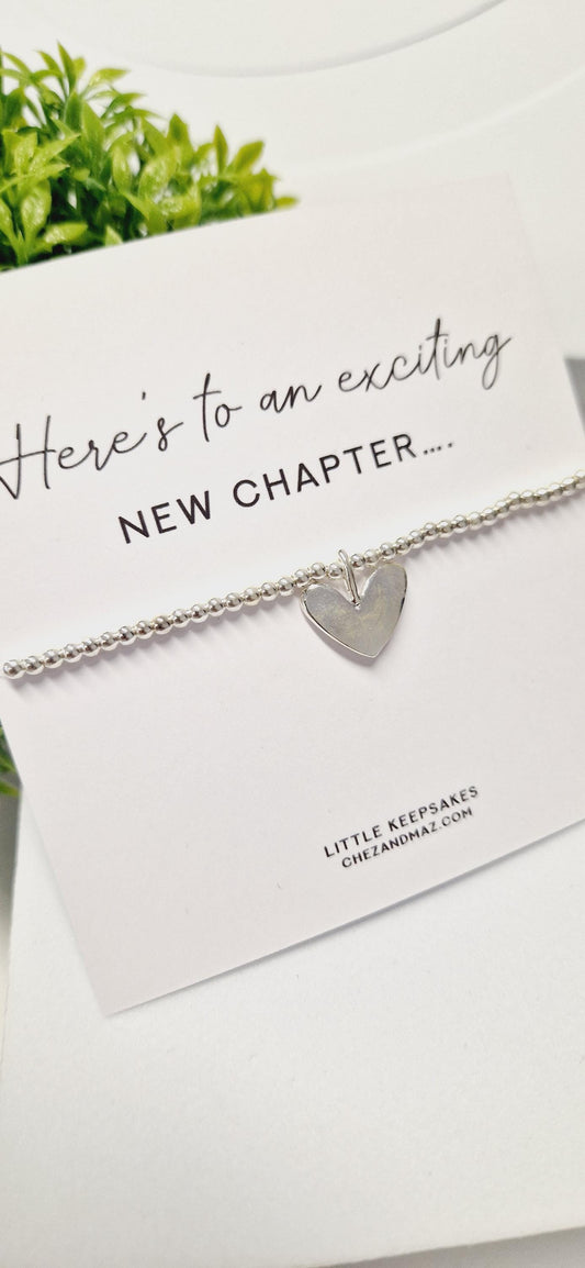 Here's to an exciting New Chapter I Gift I New Beginnings I Silver Bracelet I  I Good luck I Heart Charm I New Home I Job I New Start I M6