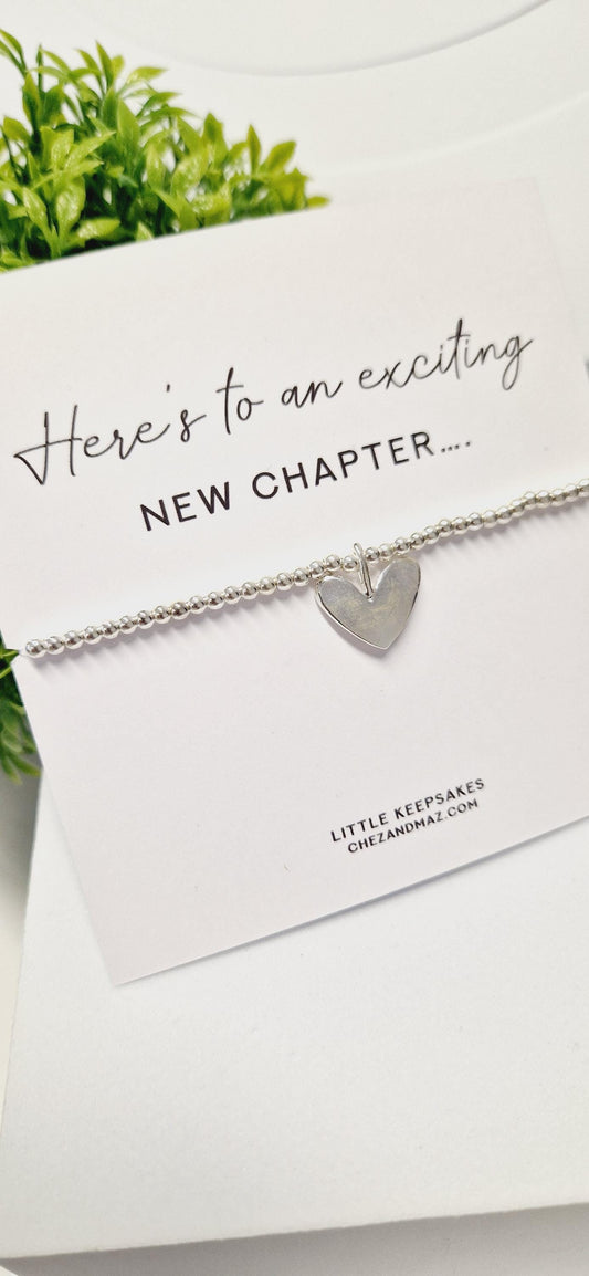 Here's to an exciting New Chapter I Gift I New Beginnings I Silver Bracelet I  I Good luck I Heart Charm I New Home I Job I New Start I M6